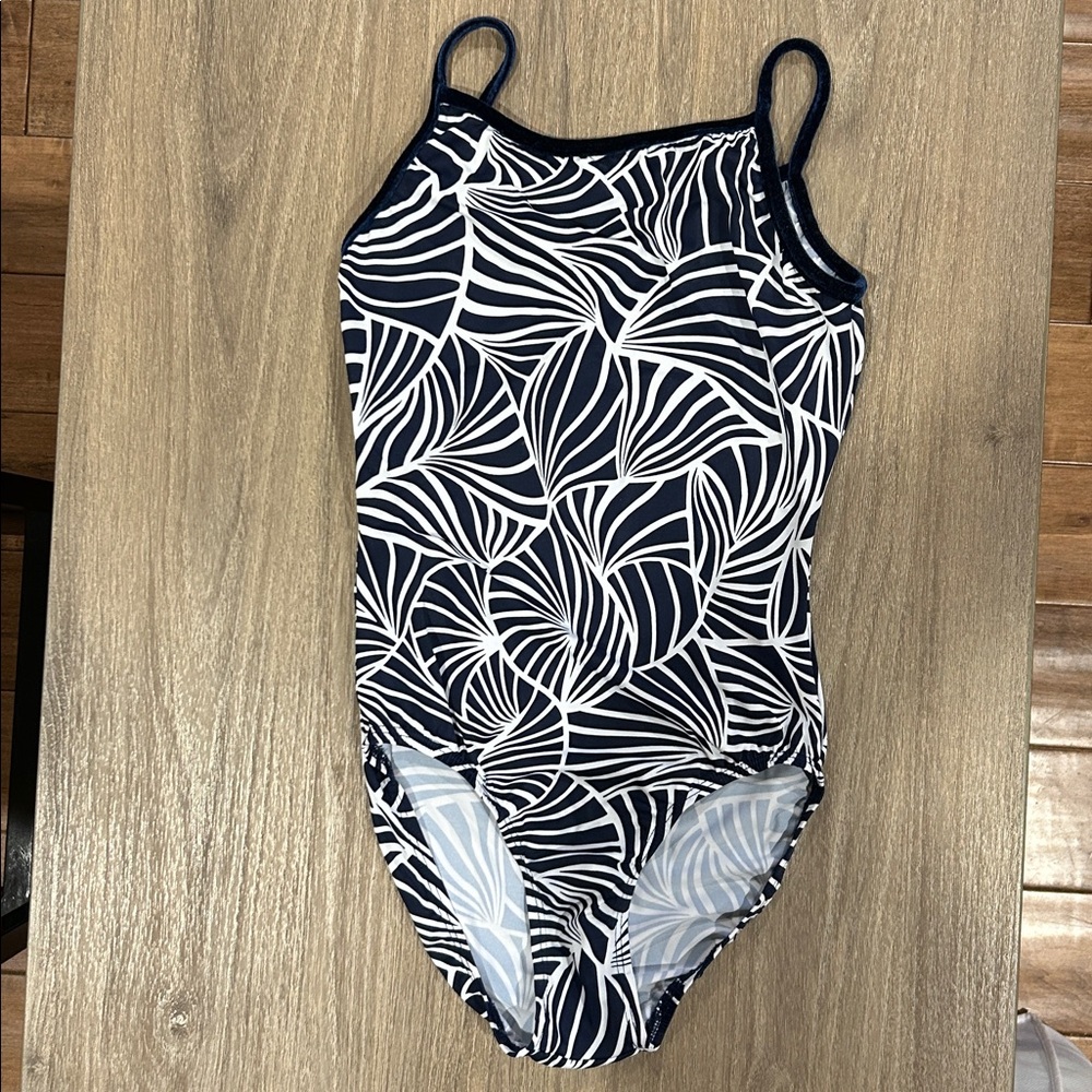 Navy and White Leaf Print Swimsuit